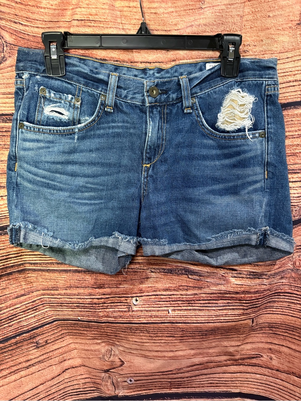 rag & bone Distressed Rolled-Hem Denim Shorts - Blue